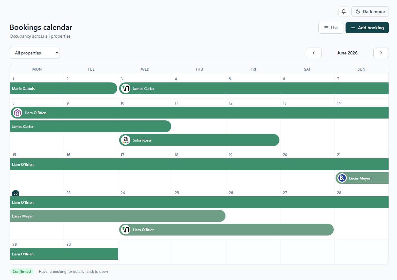 Multi-channel bookings & a clear calendar
